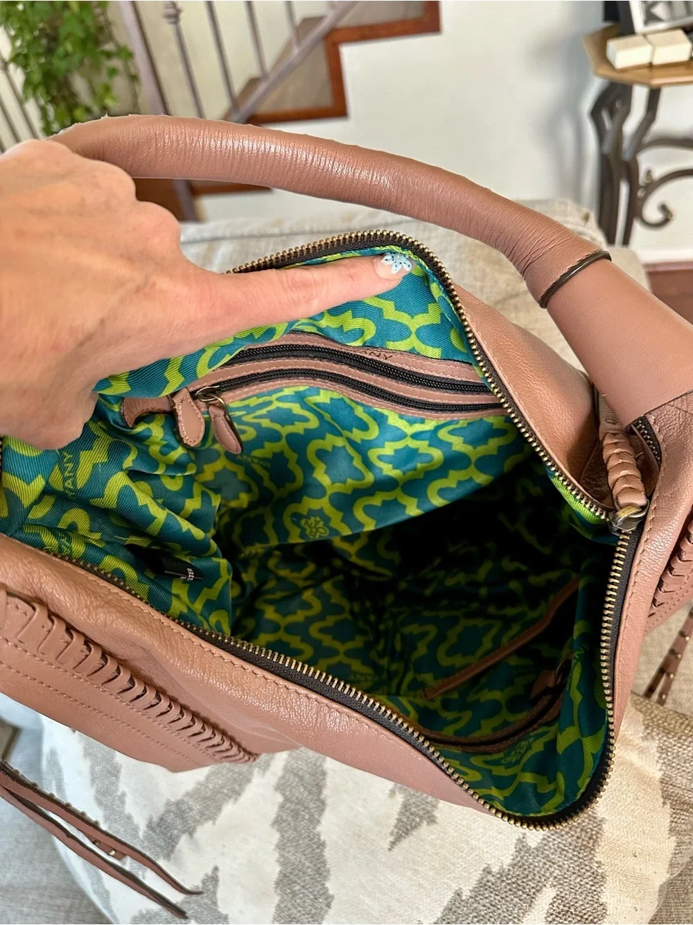 orYANY Mauve/Rose Braided-Trim Hobo Shoulder Bag